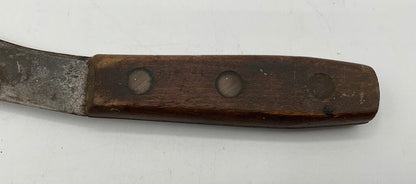 Vintage Curved Skinning Knife with Wooden Handle & Leather Sheath /s