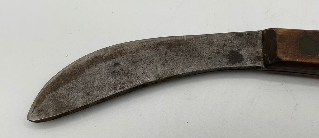 Vintage Curved Skinning Knife with Wooden Handle & Leather Sheath /s