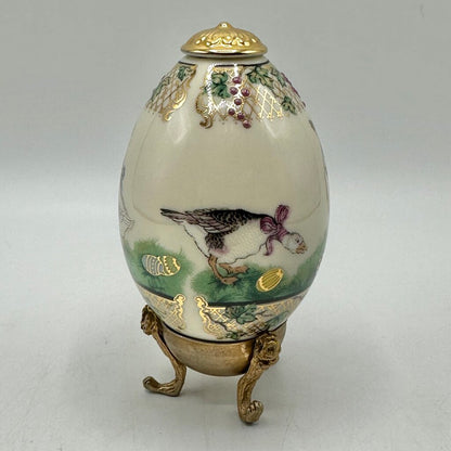 Vintage 1996 Lenox China Treasures Porcelain Goose Easter Egg With Brass Stand /cb