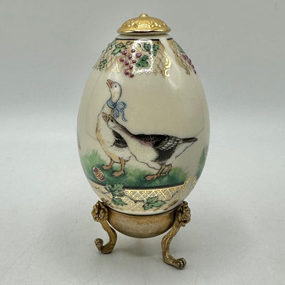 Vintage 1996 Lenox China Treasures Porcelain Goose Easter Egg With Brass Stand /cb