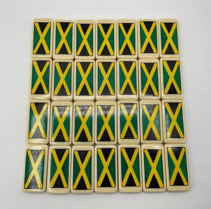 Vintage Promotional Links Industries 28pc Domino Set - Jamaican Flag Back - Printed in Jamaica - Double Six - Case Included /s