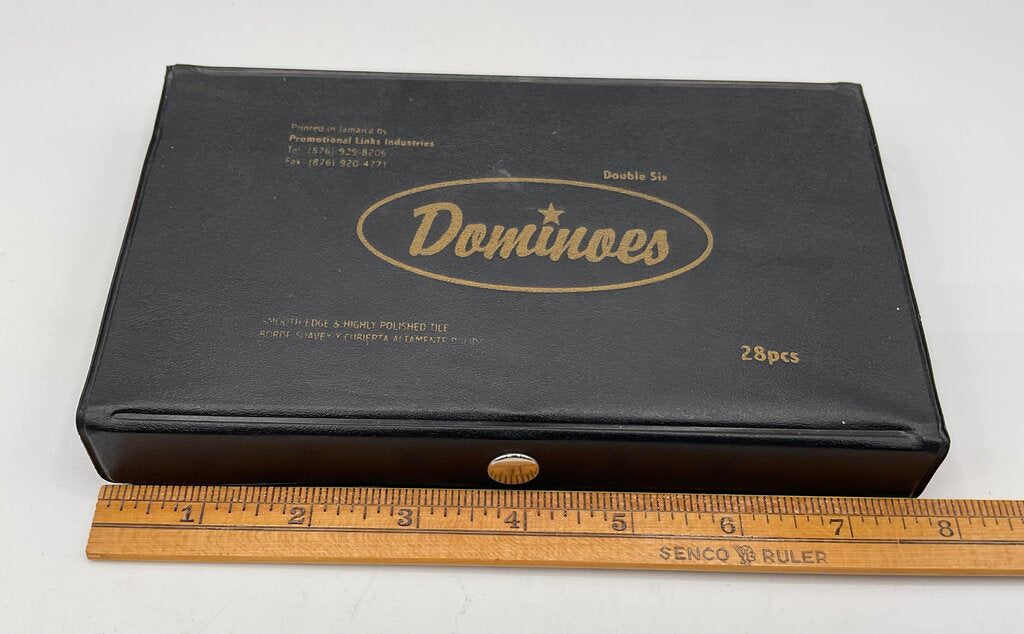 Vintage Promotional Links Industries 28pc Domino Set - Jamaican Flag Back - Printed in Jamaica - Double Six - Case Included /s