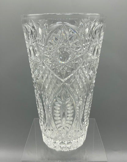 Vintage Heavy Cut Crystal Vase 8” Tall /s