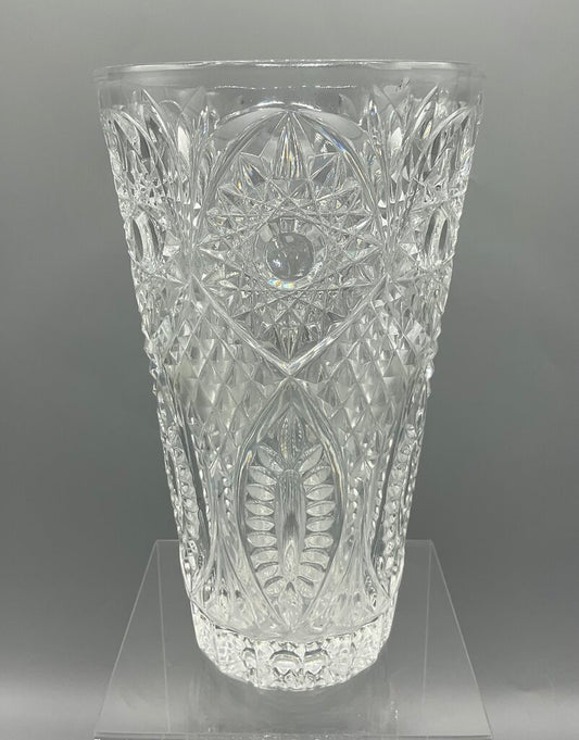 Vintage Heavy Cut Crystal Vase 8” Tall /s