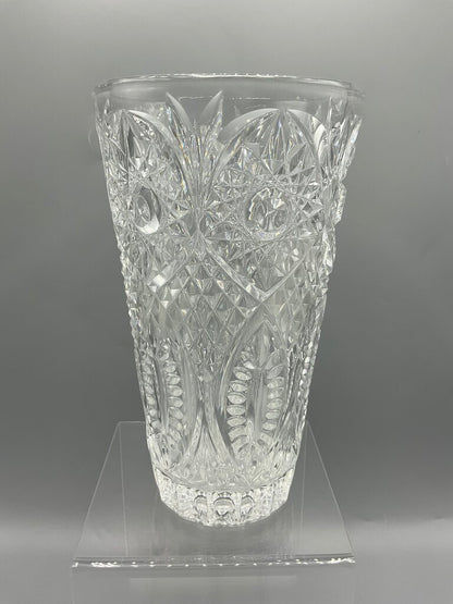 Vintage Heavy Cut Crystal Vase 8” Tall /s