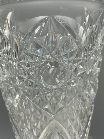 Vintage Heavy Cut Crystal Vase 8” Tall /s