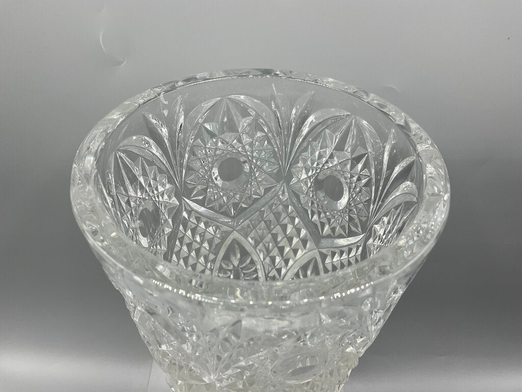 Vintage Heavy Cut Crystal Vase 8” Tall /s