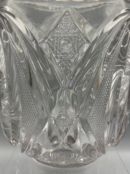 Vintage Early American Pressed Glass McKee Aztec Pattern Cookie Jar with Lid /s