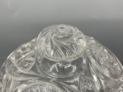 Vintage Early American Pressed Glass McKee Aztec Pattern Cookie Jar with Lid /s