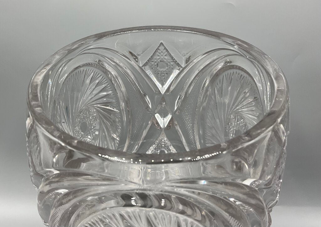 Vintage Early American Pressed Glass McKee Aztec Pattern Cookie Jar with Lid /s