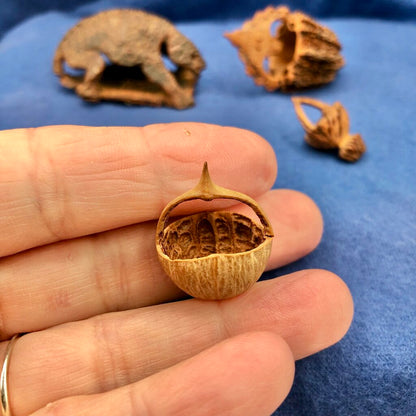 Lot of 4 Antique Carved Walnut/ Brazil/ Acorn Nut Shell Baskets & Figurine /b