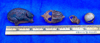 Lot of 4 Antique Carved Walnut/ Brazil/ Acorn Nut Shell Baskets & Figurine /b