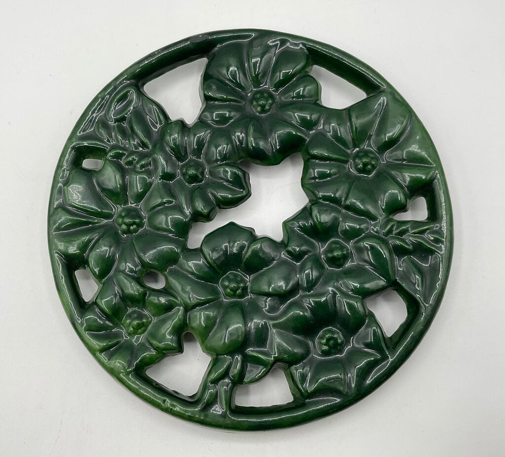 Vintage Home Essentials Green Floral Enameled Cast Iron Trivet 8” /s