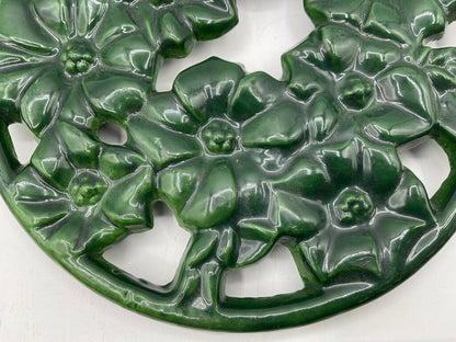 Vintage Home Essentials Green Floral Enameled Cast Iron Trivet 8” /s