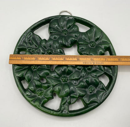 Vintage Home Essentials Green Floral Enameled Cast Iron Trivet 8” /s
