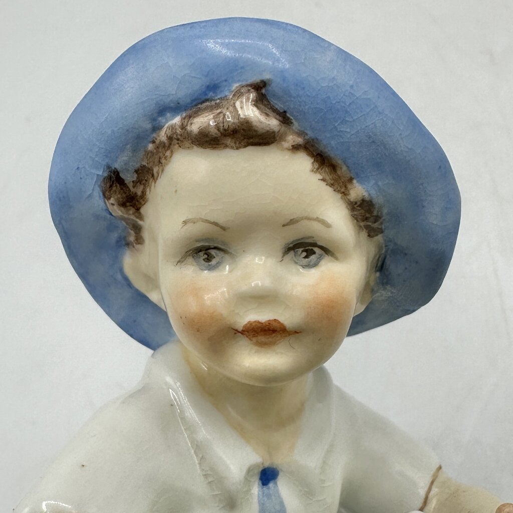 Vintage Royal Worcester Porcelain Figurine “September” Boy w/Cat #3457 Made In England /cb