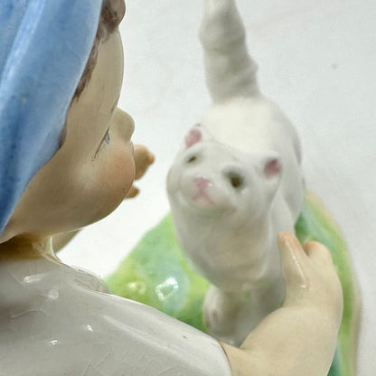 Vintage Royal Worcester Porcelain Figurine “September” Boy w/Cat #3457 Made In England /cb