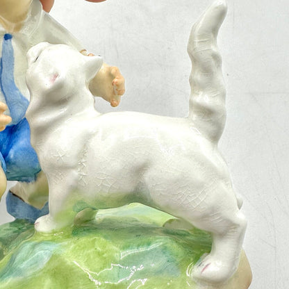 Vintage Royal Worcester Porcelain Figurine “September” Boy w/Cat #3457 Made In England /cb