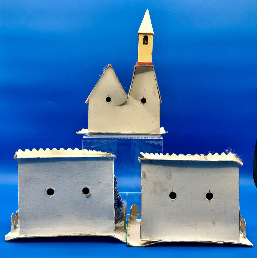 3 Vintage Lg Putz Japan Christmas Tree Houses /b