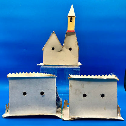 3 Vintage Lg Putz Japan Christmas Tree Houses /b