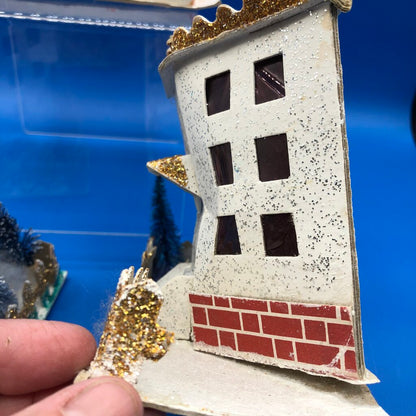 3 Vintage Lg Putz Japan Christmas Tree Houses /b