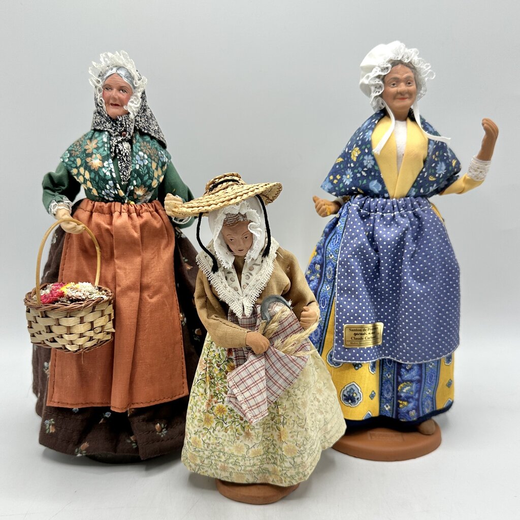 Set of 3 Vintage Santon De Provence Terracotta Clay Figurines French Folk Art /cb