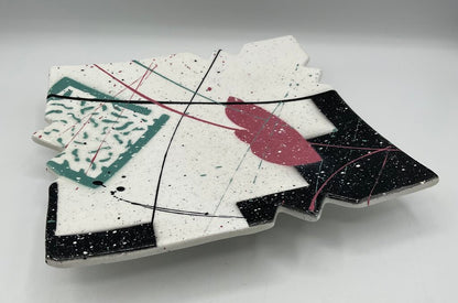 Starship Studio Pottery Abstract Footed Serving Dish/Plate Signed by Rosalyn Tyge /s