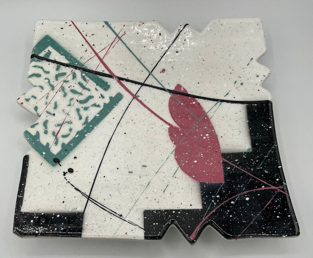 Starship Studio Pottery Abstract Footed Serving Dish/Plate Signed by Rosalyn Tyge /s