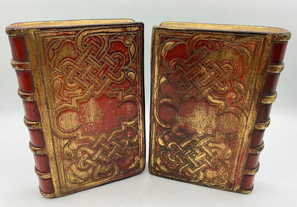 Pair of 2 Vintage Borghese Plaster Gilded Book Bookends 7.5” Tall /s