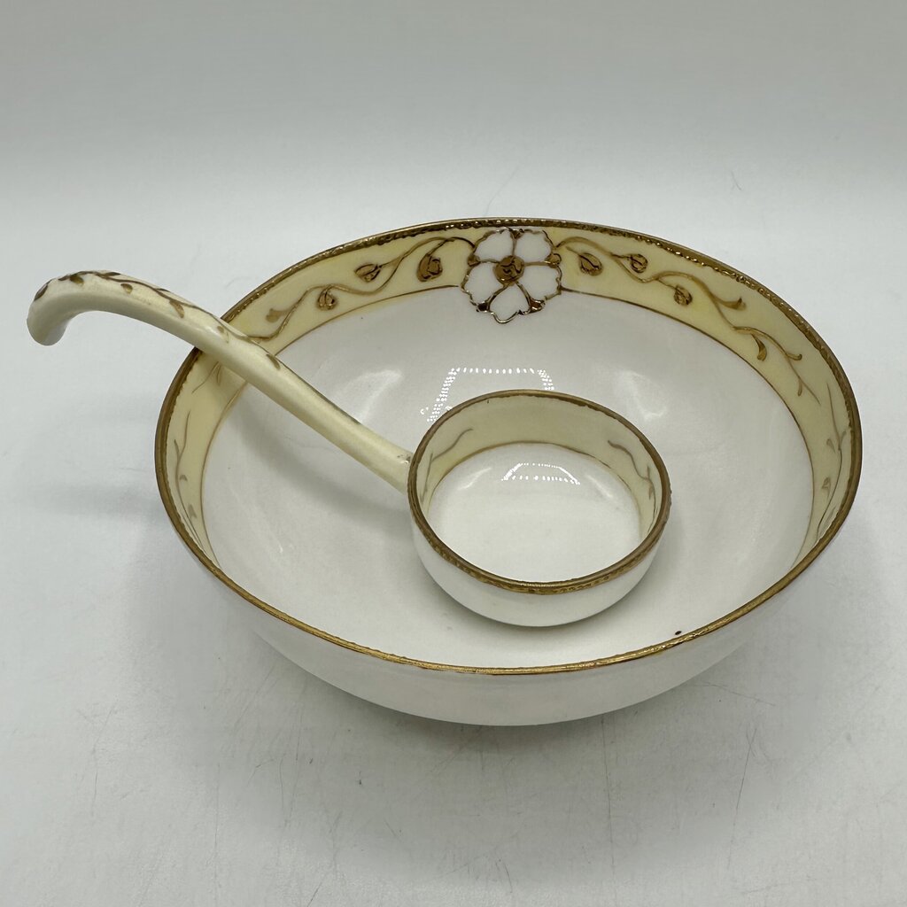 Antique Hand Painted Nippon Whipped Cream Bowl w/Ladle /cb