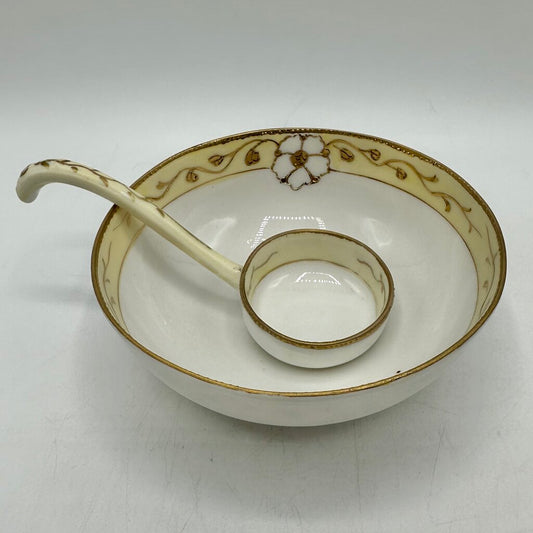 Antique Hand Painted Nippon Whipped Cream Bowl w/Ladle /cb