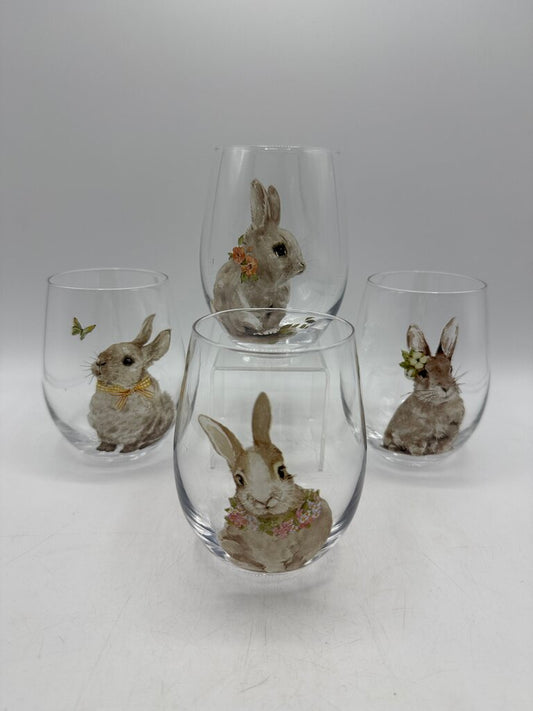 Set of 4 Pier 1 Stemless Bunny Glasses 18 Oz Capacity /rb