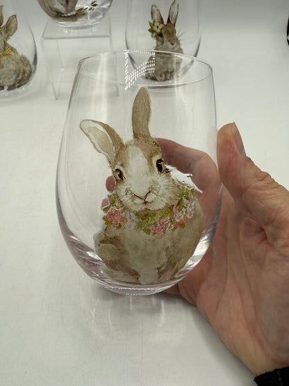 Set of 4 Pier 1 Stemless Bunny Glasses 18 Oz Capacity /rb