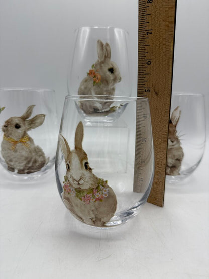Set of 4 Pier 1 Stemless Bunny Glasses 18 Oz Capacity /rb