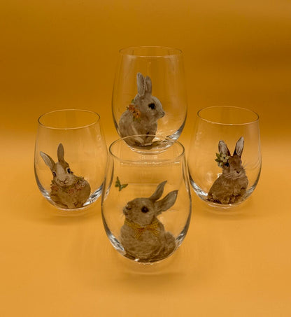 Set of 4 Pier 1 Stemless Bunny Glasses 18 Oz Capacity /rb