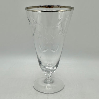 Set Of 4 Vintage Fostoria Bridal Belle Iced Tea Glasses Cut Leaves Platinum Trim Stem 6072 /cb