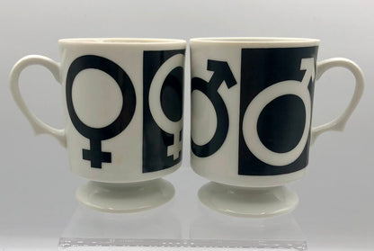Vtg. 1970s MOD Male/Female Symbol Mug Set /b