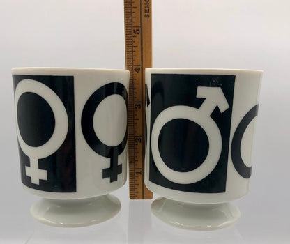 Vtg. 1970s MOD Male/Female Symbol Mug Set /b