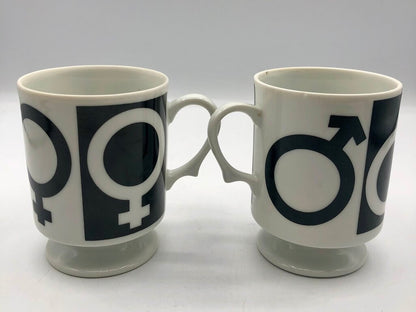 Vtg. 1970s MOD Male/Female Symbol Mug Set /b