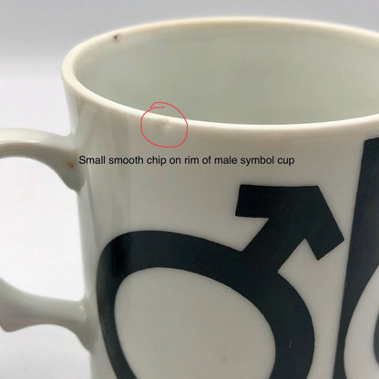 Vtg. 1970s MOD Male/Female Symbol Mug Set /b