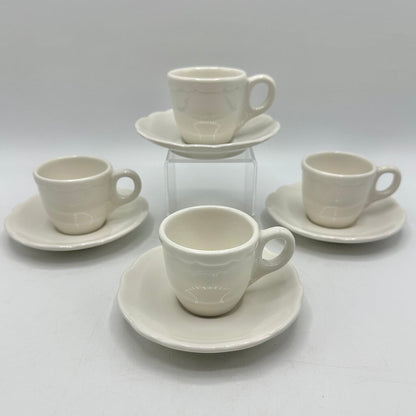 Four Vintage Buffalo China Restaurantware Demitasse & Saucer Sets White Scalloped Rim /cb
