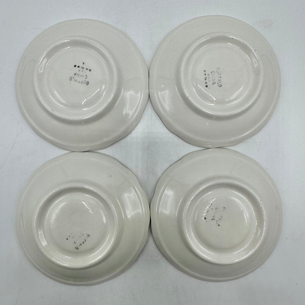 Four Vintage Buffalo China Restaurantware Demitasse & Saucer Sets White Scalloped Rim /cb