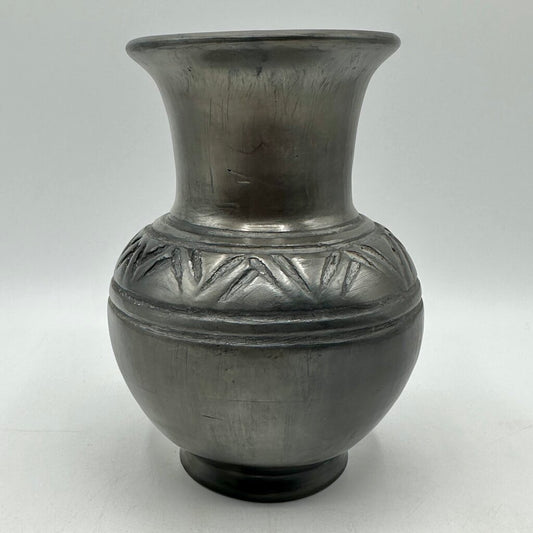 Vintage Lama Oaxaca Mexico Barro Negro Black Clay Pottery Vase Signed /cb