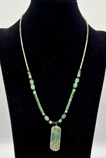 Jade Bead and Sterling Chain Necklace /j