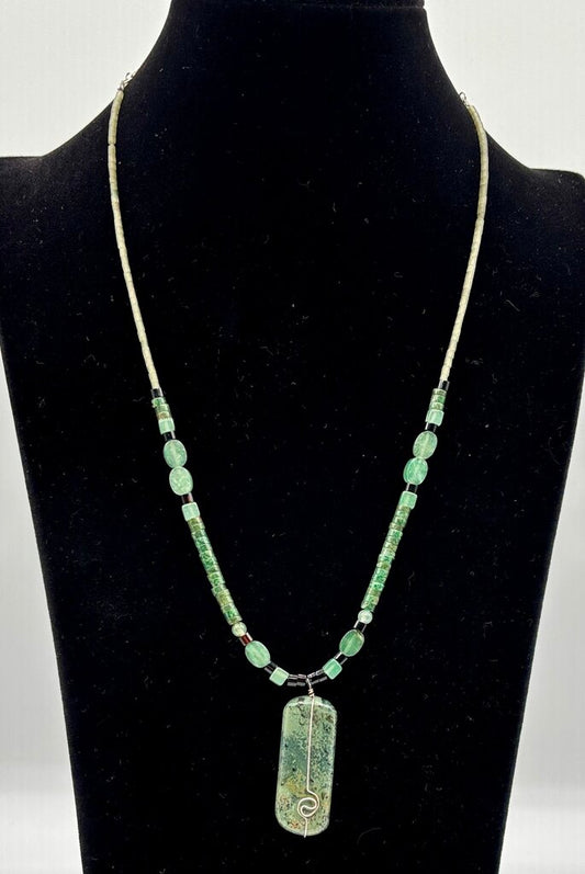 Jade Bead and Sterling Chain Necklace /j