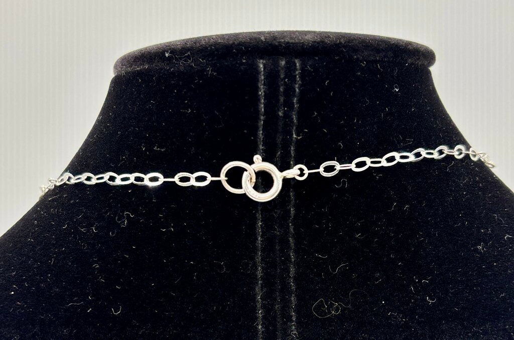 Jade Bead and Sterling Chain Necklace /j