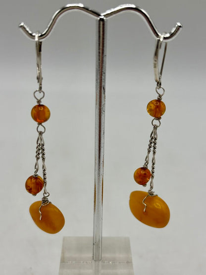 Natural Butterscotch Egg Yolk Amber Silver Pendant & 2 Pair Earrings /j