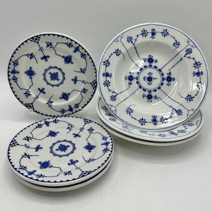 Vintage Shenango Restaurantware 3 Rim Dessert Bowls & 3 Bread Plates/Saucers Blue and White Florals /cb