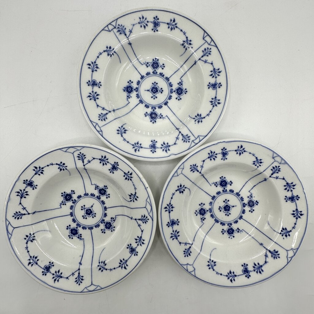 Vintage Shenango Restaurantware 3 Rim Dessert Bowls & 3 Bread Plates/Saucers Blue and White Florals /cb