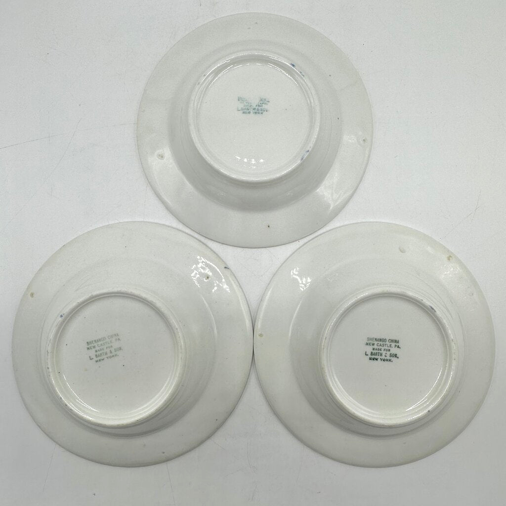 Vintage Shenango Restaurantware 3 Rim Dessert Bowls & 3 Bread Plates/Saucers Blue and White Florals /cb